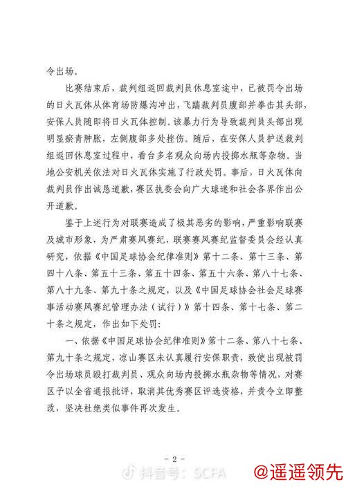 暴力飞踹拳击裁判 “川超”凉山好医生队球员日火瓦体省内禁赛5年
