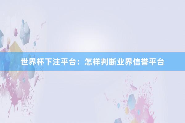 世界杯下注平台：怎样判断业界信誉平台